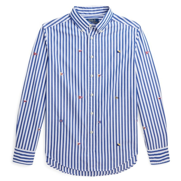 Ralph Lauren Womens Pennant Blouse Nautical Flag Button Down Striped Embroider M - Picture 1 of 16